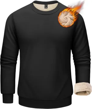KEFITEVD Men's Crewneck Sweatshirt Warm Sherpa Lined Sweatshirts Heavyweight Long Sleeve Cotton Shirts Winter Fleece Pullover