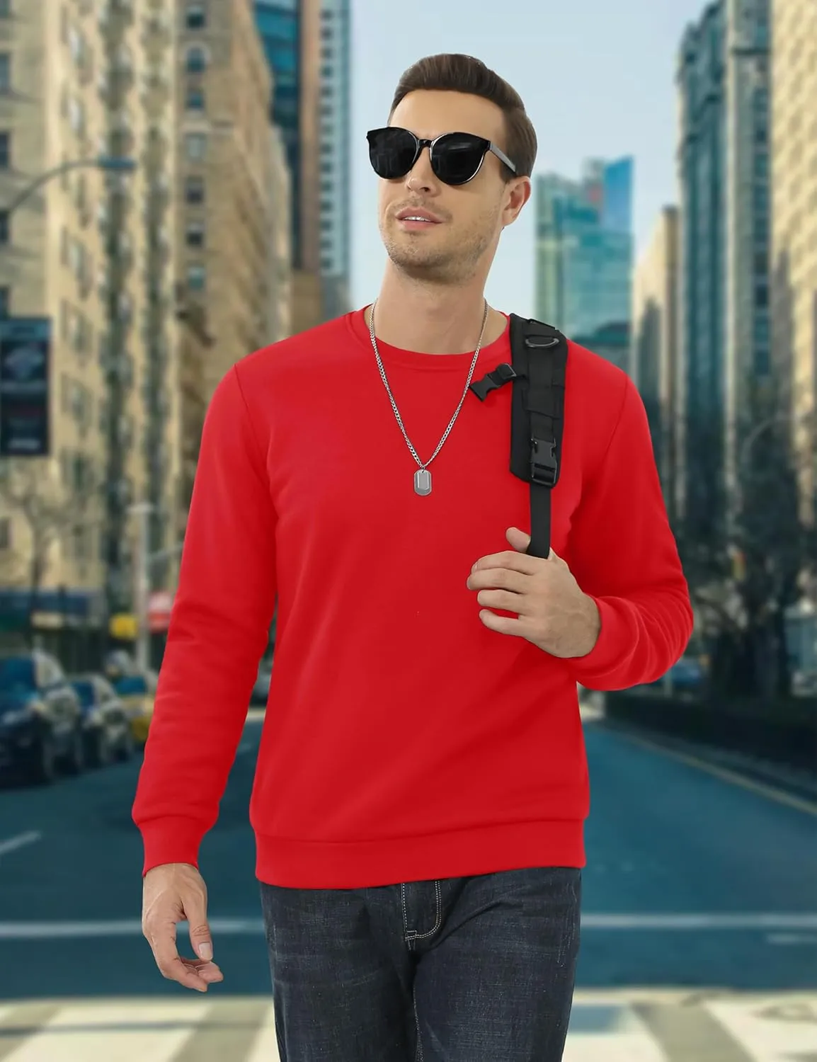 KEFITEVD Men's Crewneck Sweatshirt Warm Sherpa Lined Sweatshirts Heavyweight Long Sleeve Cotton Shirts Winter Fleece Pullover