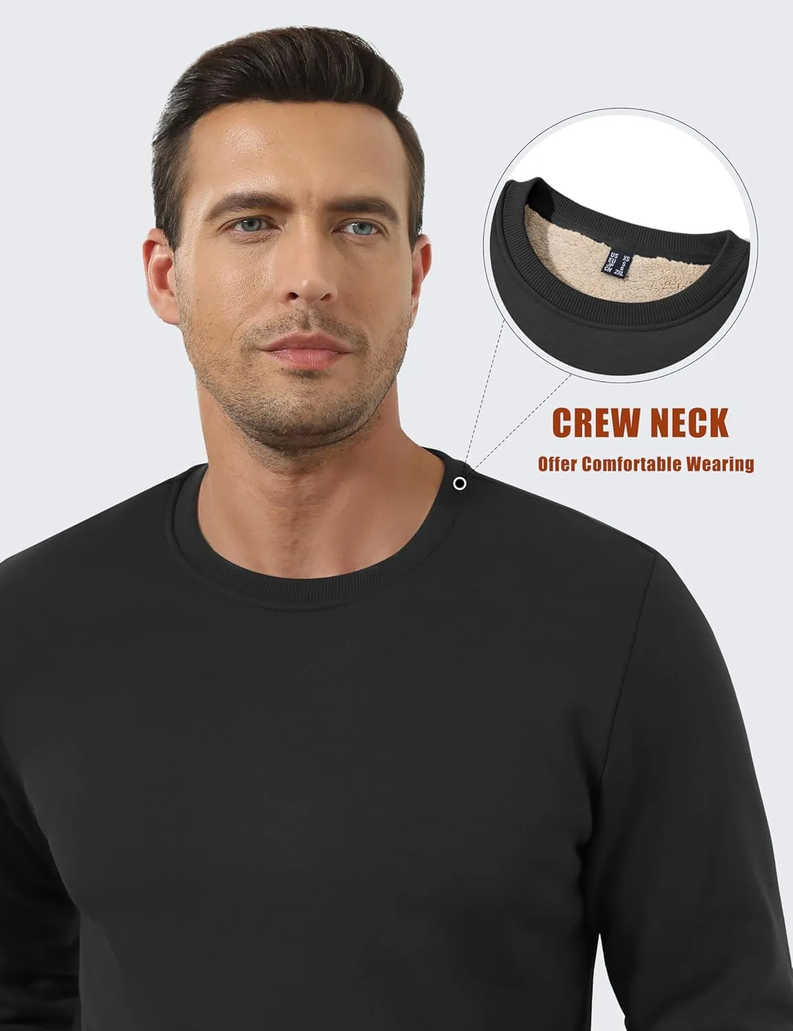 KEFITEVD Men's Crewneck Sweatshirt Warm Sherpa Lined Sweatshirts Heavyweight Long Sleeve Cotton Shirts Winter Fleece Pullover