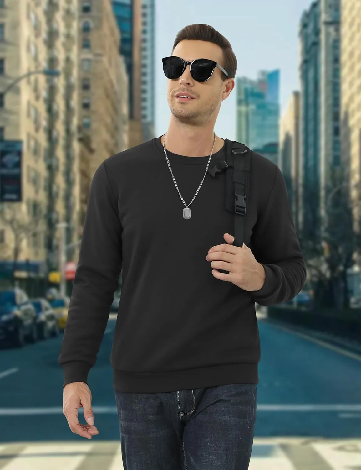 KEFITEVD Men's Crewneck Sweatshirt Warm Sherpa Lined Sweatshirts Heavyweight Long Sleeve Cotton Shirts Winter Fleece Pullover