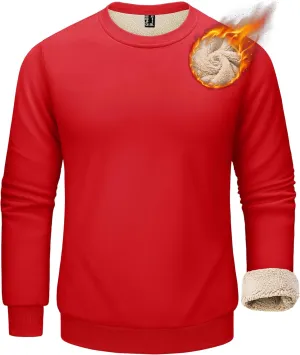 KEFITEVD Men's Crewneck Sweatshirt Warm Sherpa Lined Sweatshirts Heavyweight Long Sleeve Cotton Shirts Winter Fleece Pullover
