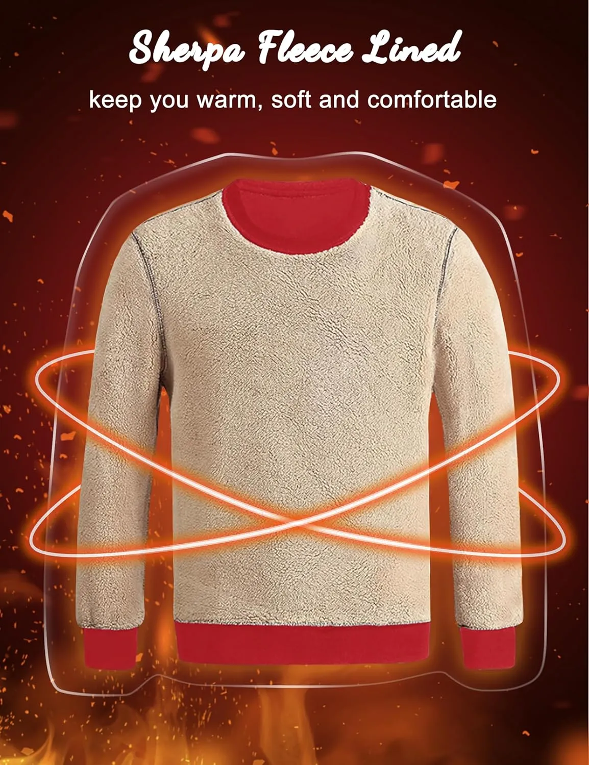 KEFITEVD Men's Crewneck Sweatshirt Warm Sherpa Lined Sweatshirts Heavyweight Long Sleeve Cotton Shirts Winter Fleece Pullover