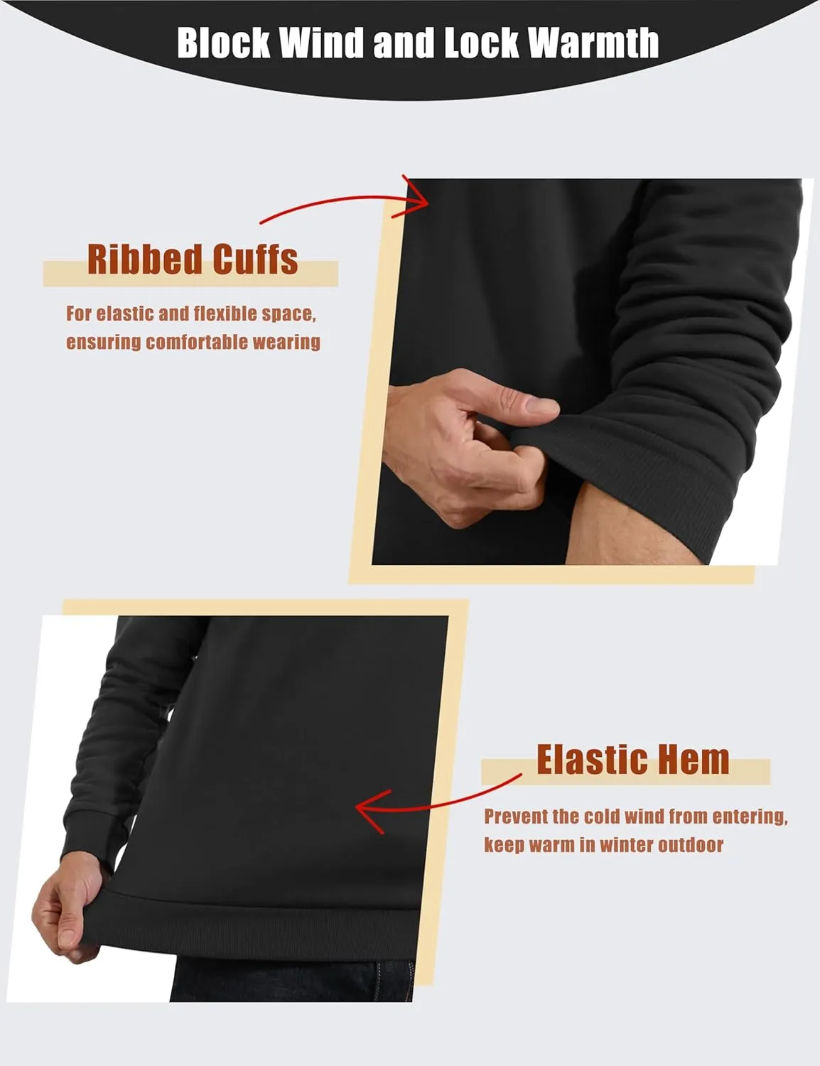 KEFITEVD Men's Crewneck Sweatshirt Warm Sherpa Lined Sweatshirts Heavyweight Long Sleeve Cotton Shirts Winter Fleece Pullover