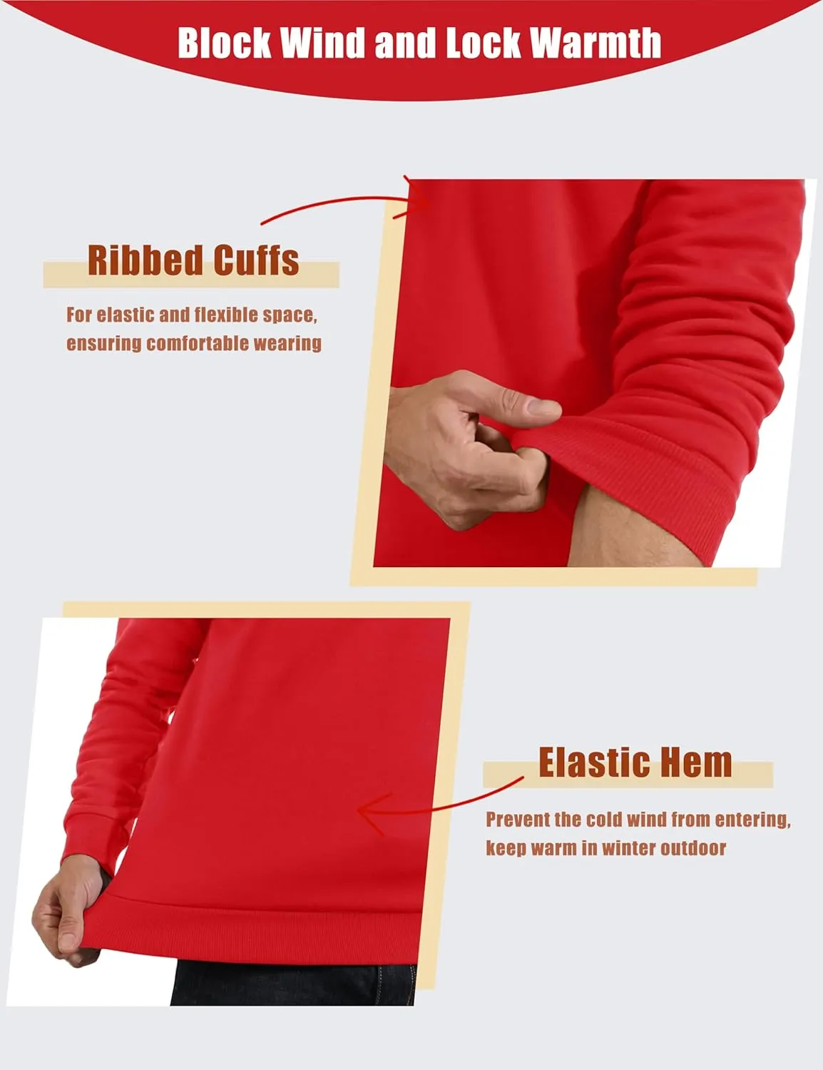 KEFITEVD Men's Crewneck Sweatshirt Warm Sherpa Lined Sweatshirts Heavyweight Long Sleeve Cotton Shirts Winter Fleece Pullover