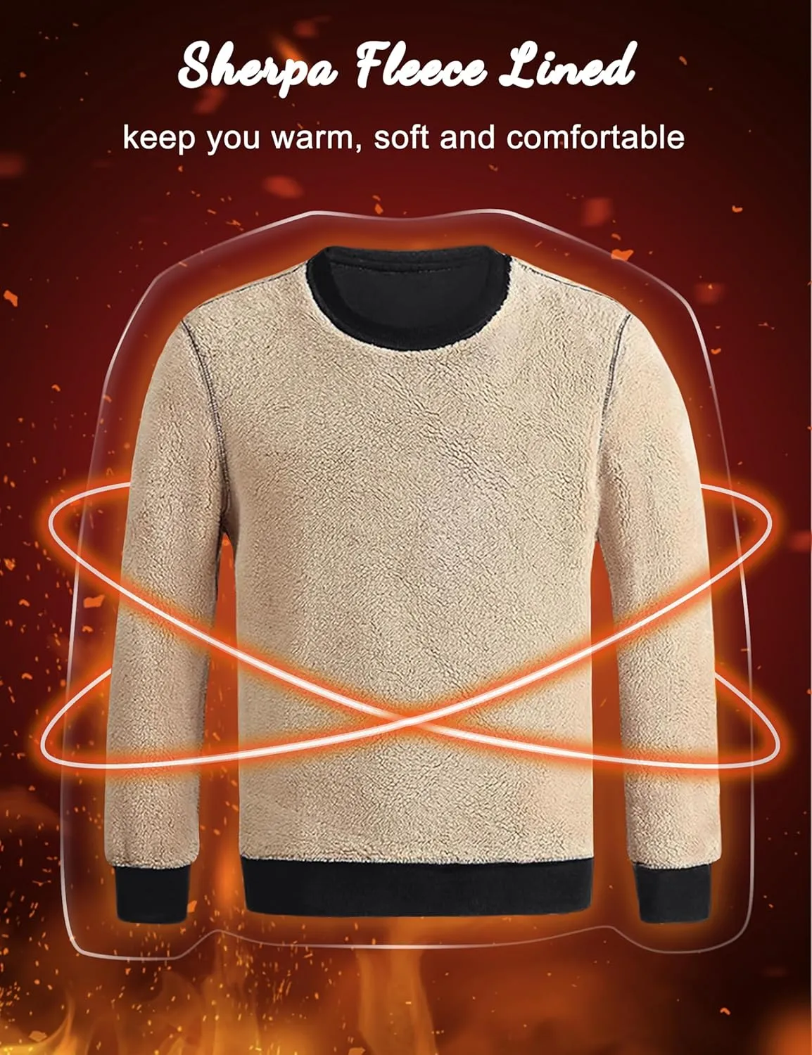 KEFITEVD Men's Crewneck Sweatshirt Warm Sherpa Lined Sweatshirts Heavyweight Long Sleeve Cotton Shirts Winter Fleece Pullover