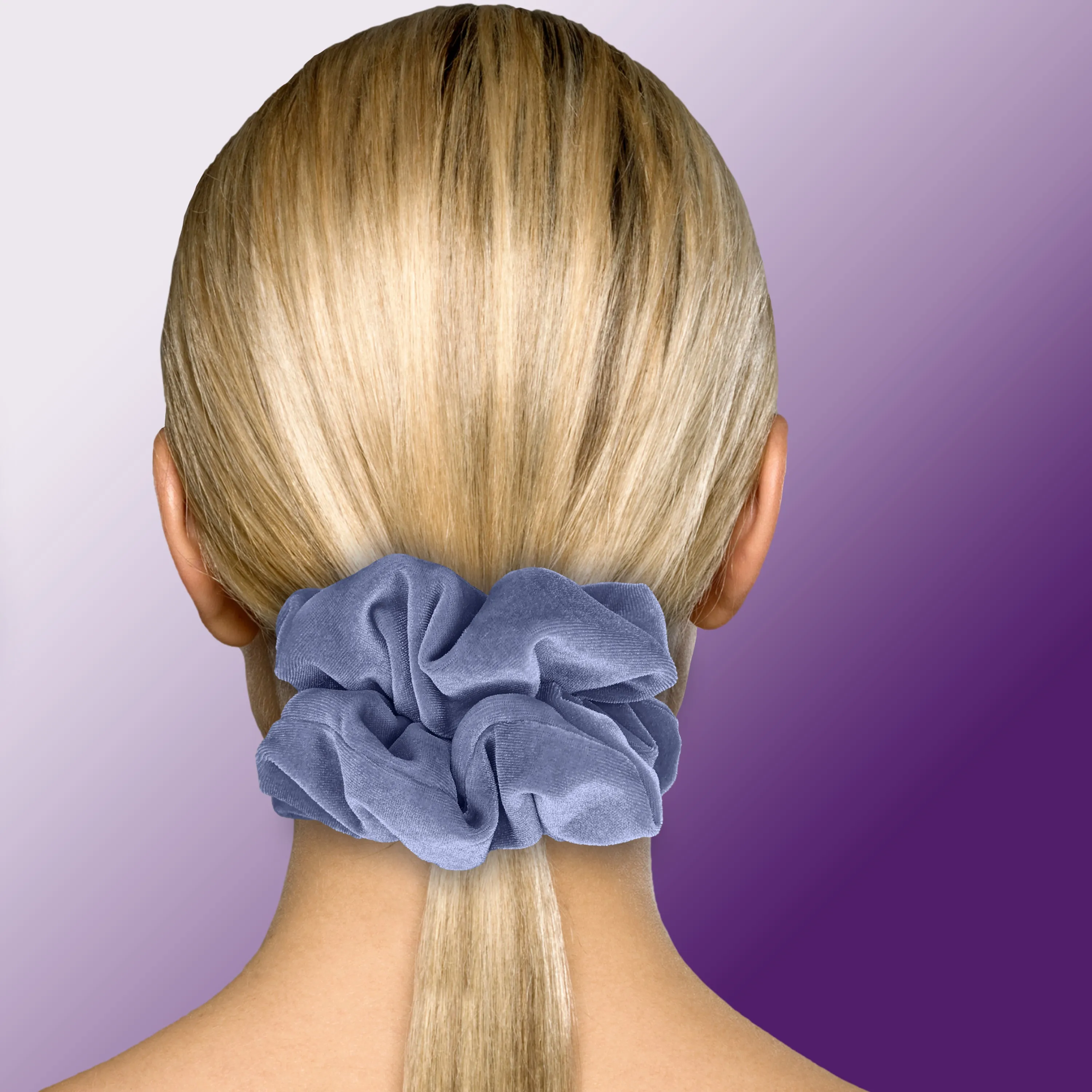 KING SIZE Velvet Scrunchies XXL Oversized Ponytail Holder Made in the USA Silver Blue