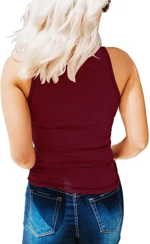 KINLONSAIR Women's Sleeveless Henley Tank Tops Ribbed V Neck Button Down T Shirts Summer Slim Fit Tee Tops