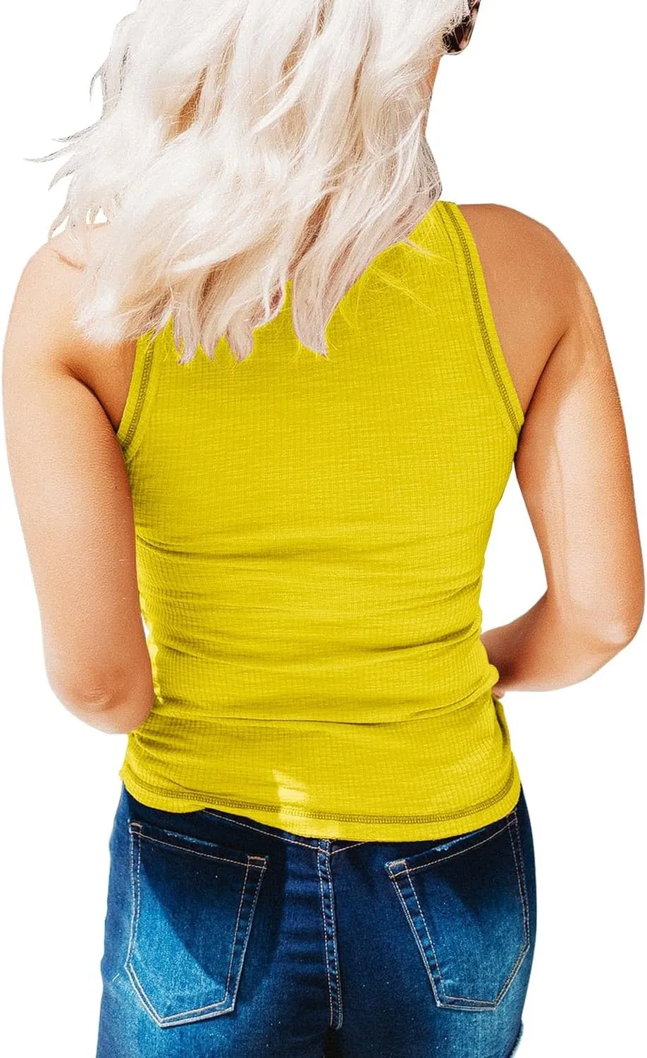 KINLONSAIR Women's Sleeveless Henley Tank Tops Ribbed V Neck Button Down T Shirts Summer Slim Fit Tee Tops