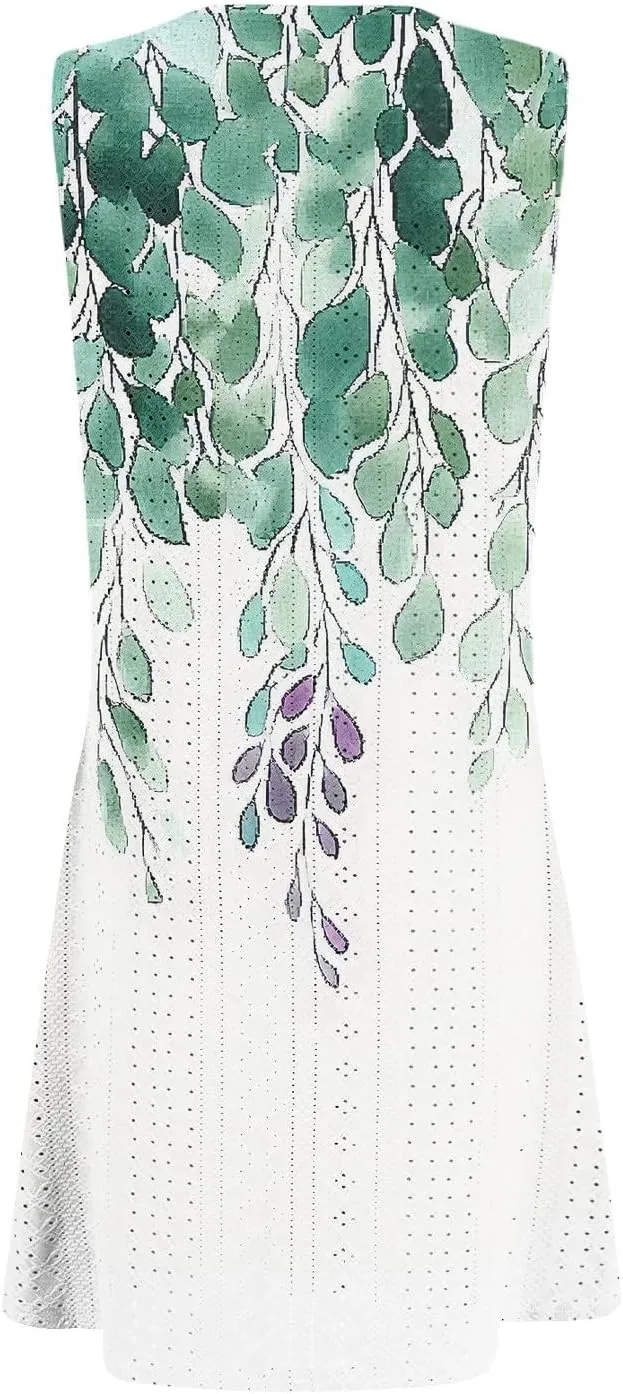 Ladies Dresses for Church Casual Summer Boho Beach Crewneck Loose Tank T-Shirts Sundress with Pockets