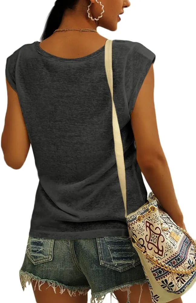 Langwyqu Womens' Cap Sleeve Casual Loose Fit Basic Shirts Tank Tops