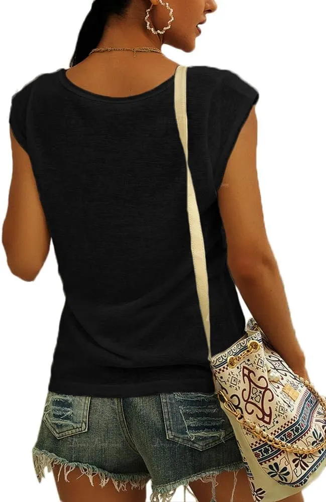 Langwyqu Womens' Cap Sleeve Casual Loose Fit Basic Shirts Tank Tops