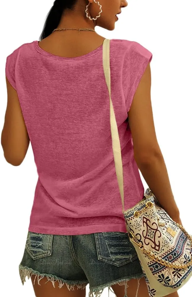 Langwyqu Womens' Cap Sleeve Casual Loose Fit Basic Shirts Tank Tops