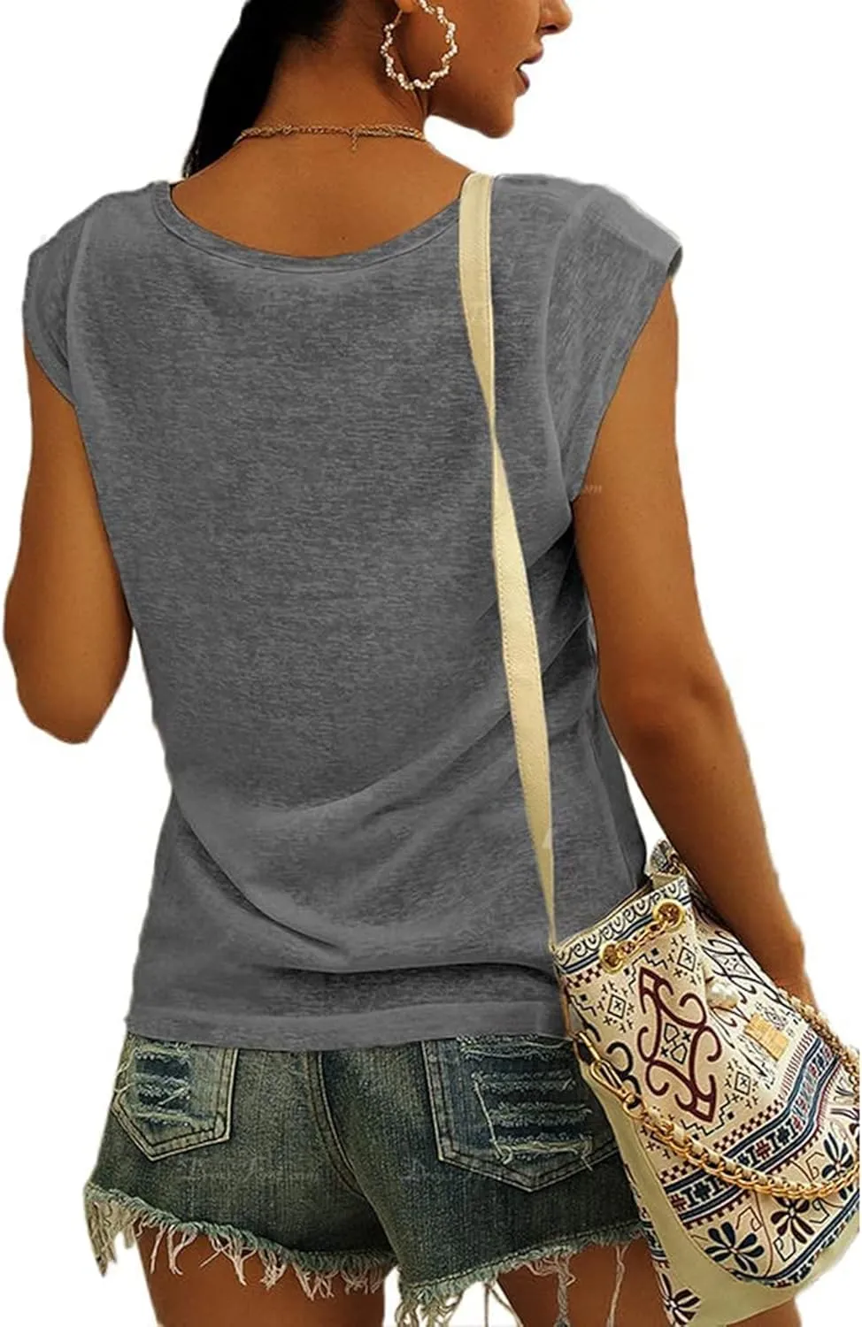 Langwyqu Womens' Cap Sleeve Casual Loose Fit Basic Shirts Tank Tops