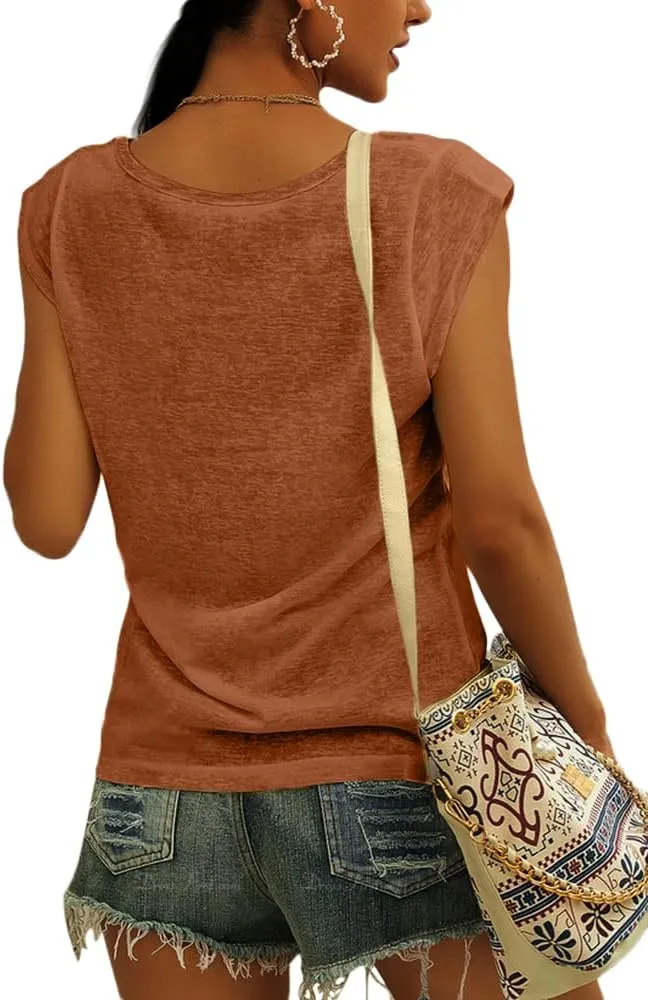Langwyqu Womens' Cap Sleeve Casual Loose Fit Basic Shirts Tank Tops