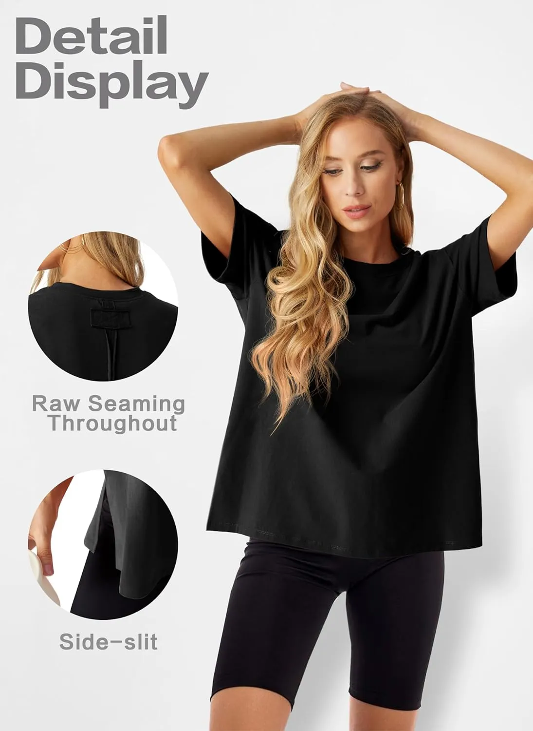 Lepunuo Oversized T Shirts for Women Summer Tops 2024 Trendy Cotton Casual Loose Fit Short Sleeve Side Slit Tee Shirts