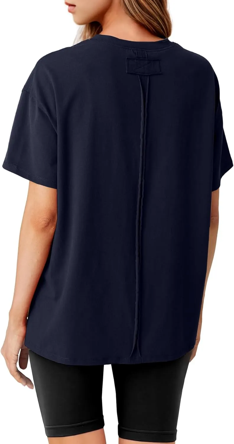 Lepunuo Oversized T Shirts for Women Summer Tops 2024 Trendy Cotton Casual Loose Fit Short Sleeve Side Slit Tee Shirts