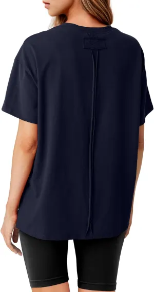 Lepunuo Oversized T Shirts for Women Summer Tops 2024 Trendy Cotton Casual Loose Fit Short Sleeve Side Slit Tee Shirts