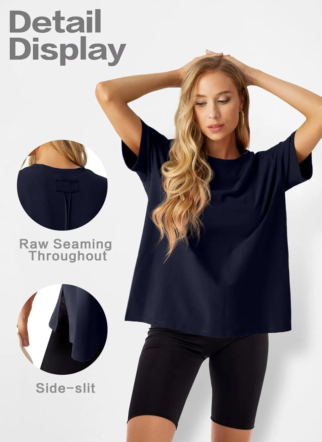 Lepunuo Oversized T Shirts for Women Summer Tops 2024 Trendy Cotton Casual Loose Fit Short Sleeve Side Slit Tee Shirts