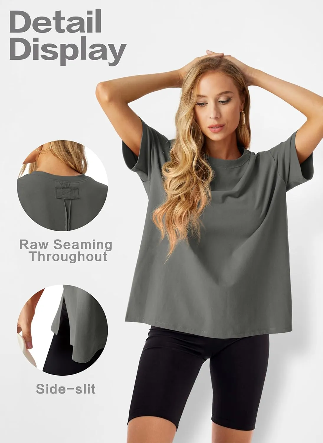 Lepunuo Oversized T Shirts for Women Summer Tops 2024 Trendy Cotton Casual Loose Fit Short Sleeve Side Slit Tee Shirts