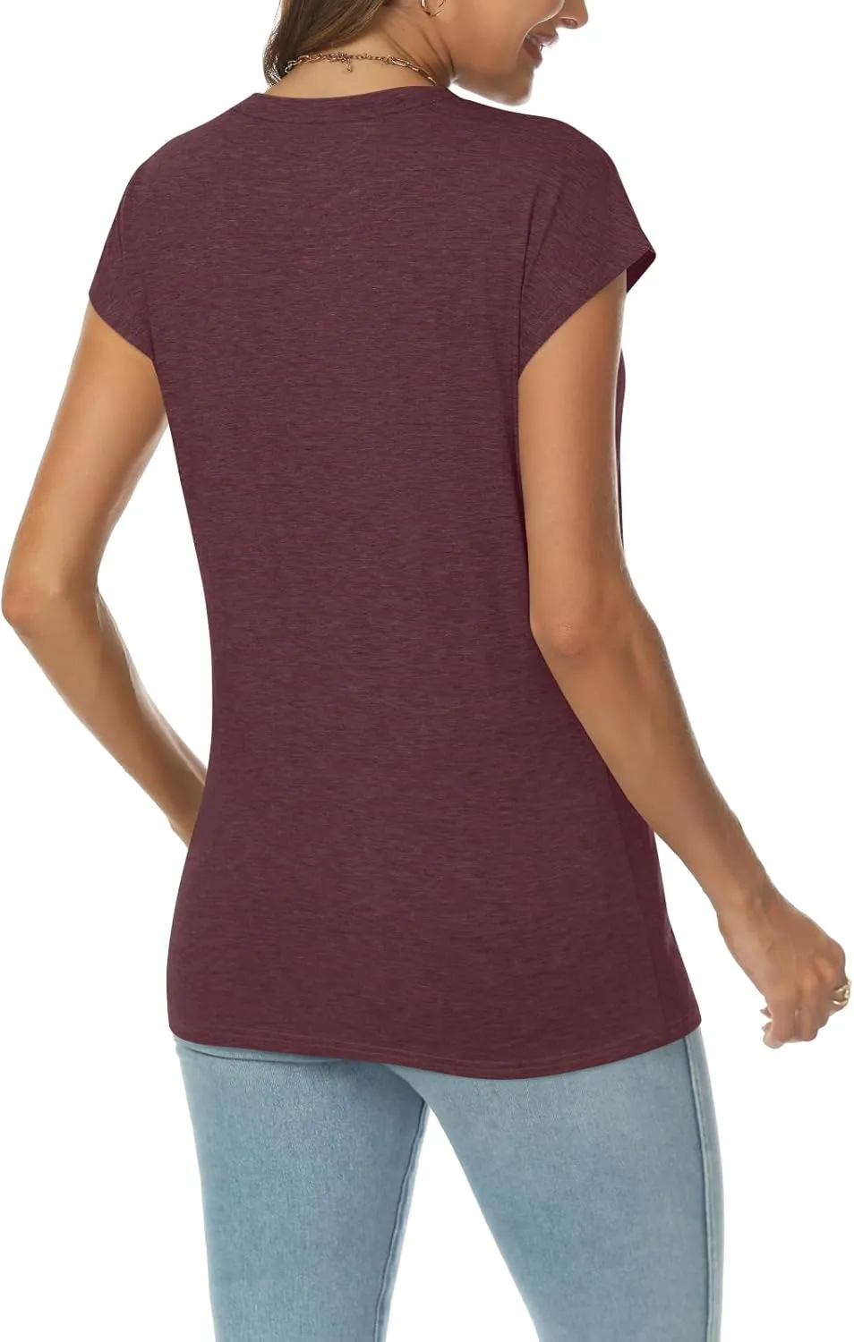 LILLUSORY V Neck T Shirts for Women Cap Sleeve Business Casual Tops Summer Cute Beach Vacation Clothes Basics Tees