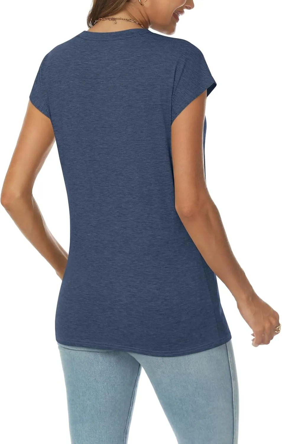 LILLUSORY V Neck T Shirts for Women Cap Sleeve Business Casual Tops Summer Cute Beach Vacation Clothes Basics Tees
