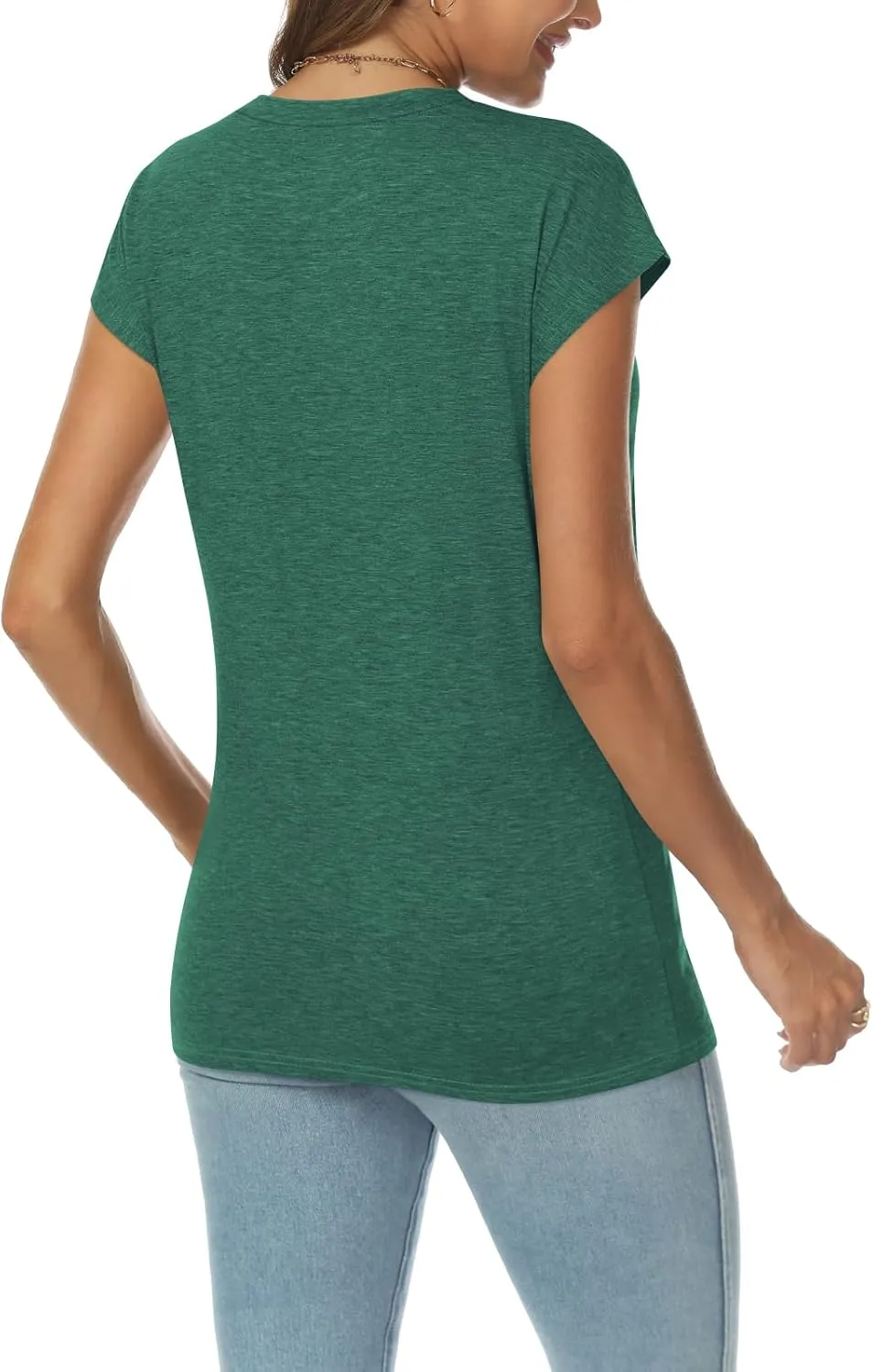 LILLUSORY V Neck T Shirts for Women Cap Sleeve Business Casual Tops Summer Cute Beach Vacation Clothes Basics Tees