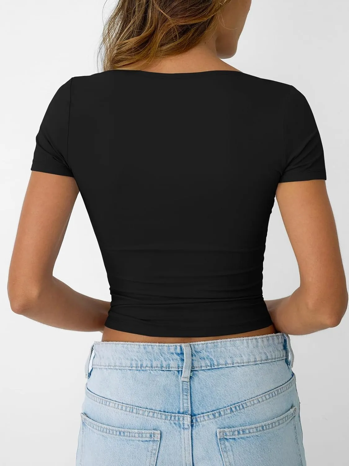 LILLUSORY Womens Boat Neck Short Sleeve T-Shirts Going Out Tops Compression Summer Y2k Basic Clothes 2025
