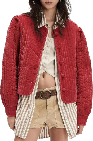 Locachy Women's Vintage Crew Neck Quilted Puffer Jacket Button Down Padded Cropped Fall Winter Outerwear Coat