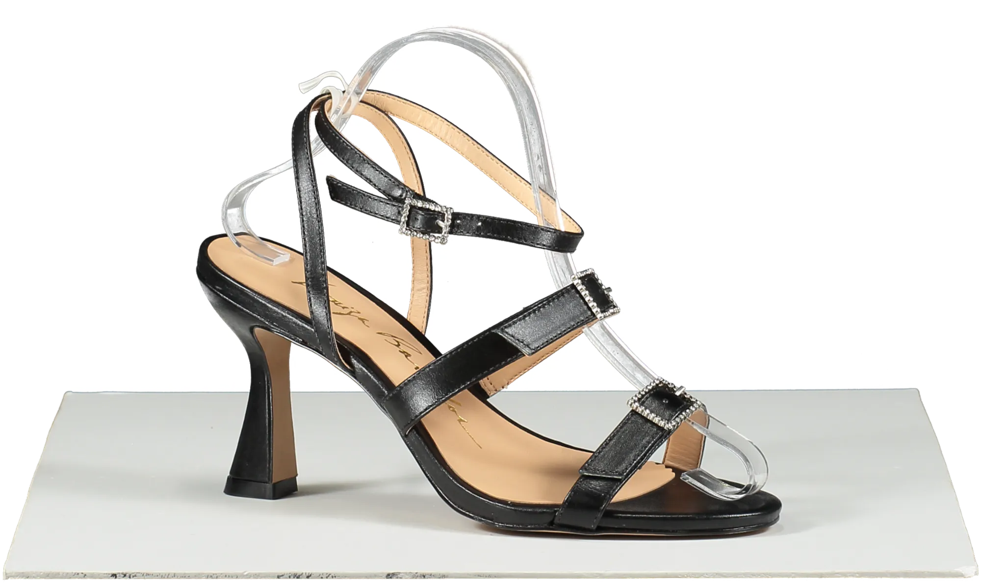 Luiza Barcelos Black BLACK CRYSTAL BUCKLE MID-HEEL SANDALS UK 6 EU 39 