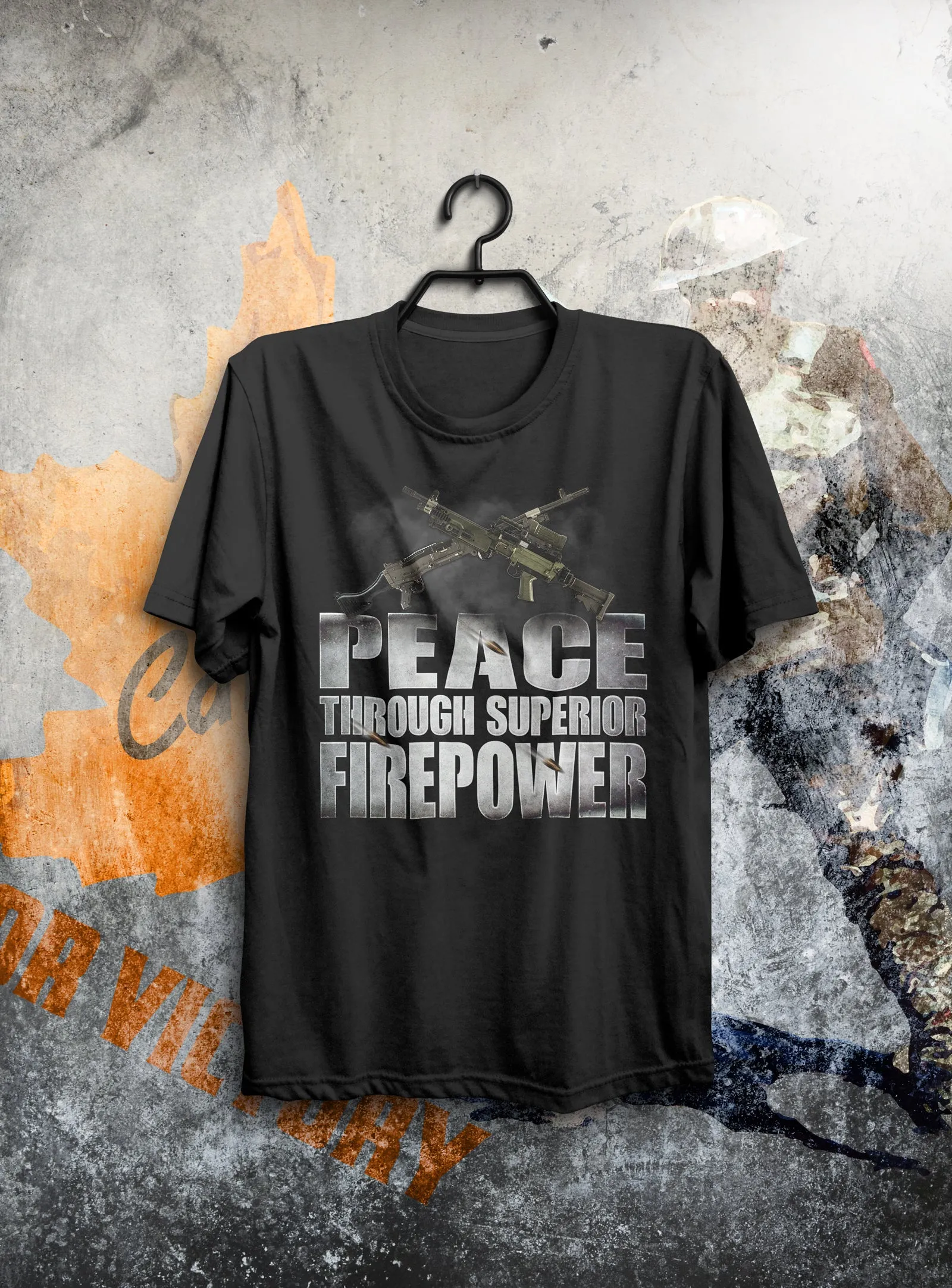 Machine Gun Peace Through Superior Firepower V2 T-Shirt