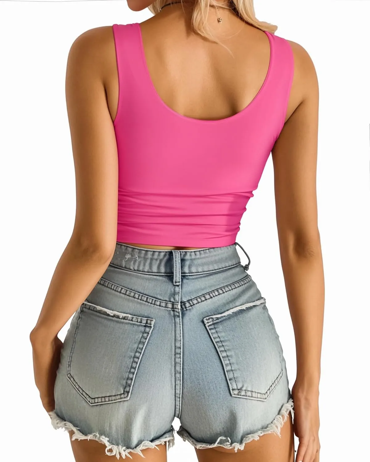 MANGOPOP Women's Scoop Neck Tank Top Double Lined Sleeveless Tops for Women Basic Tight T Shirts
