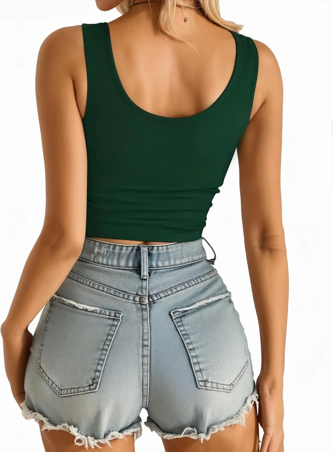 MANGOPOP Women's Scoop Neck Tank Top Double Lined Sleeveless Tops for Women Basic Tight T Shirts