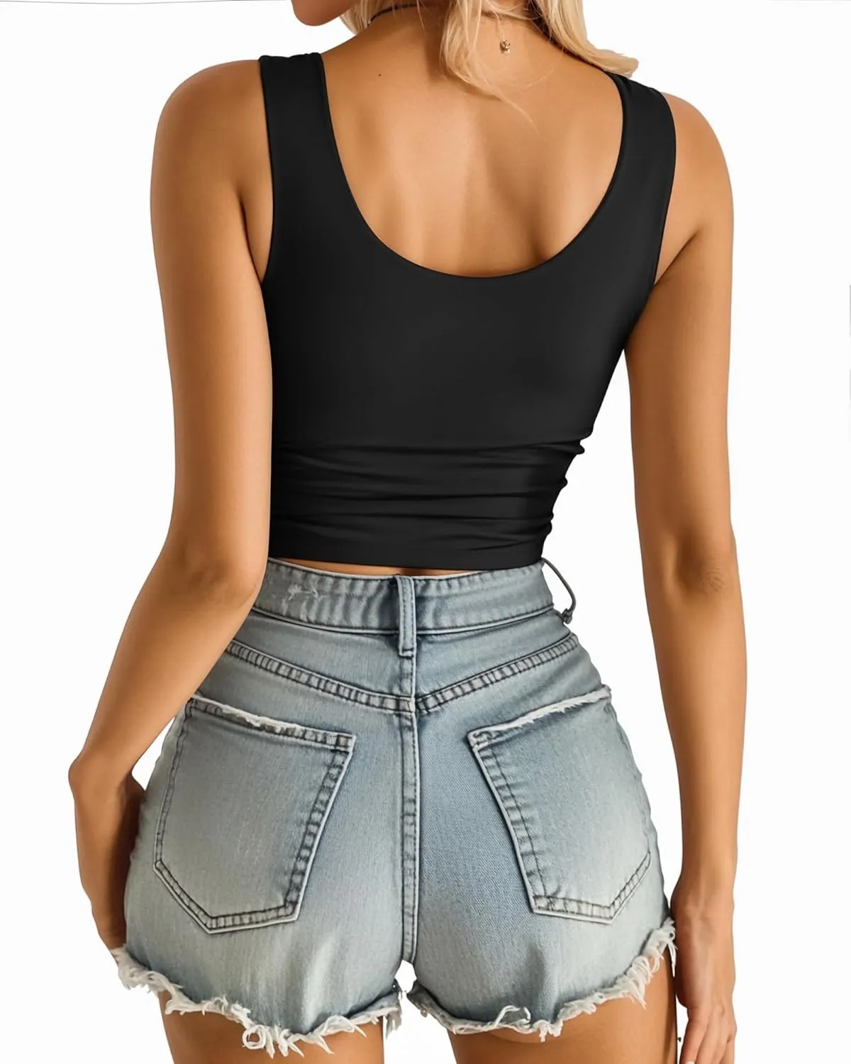 MANGOPOP Women's Scoop Neck Tank Top Double Lined Sleeveless Tops for Women Basic Tight T Shirts