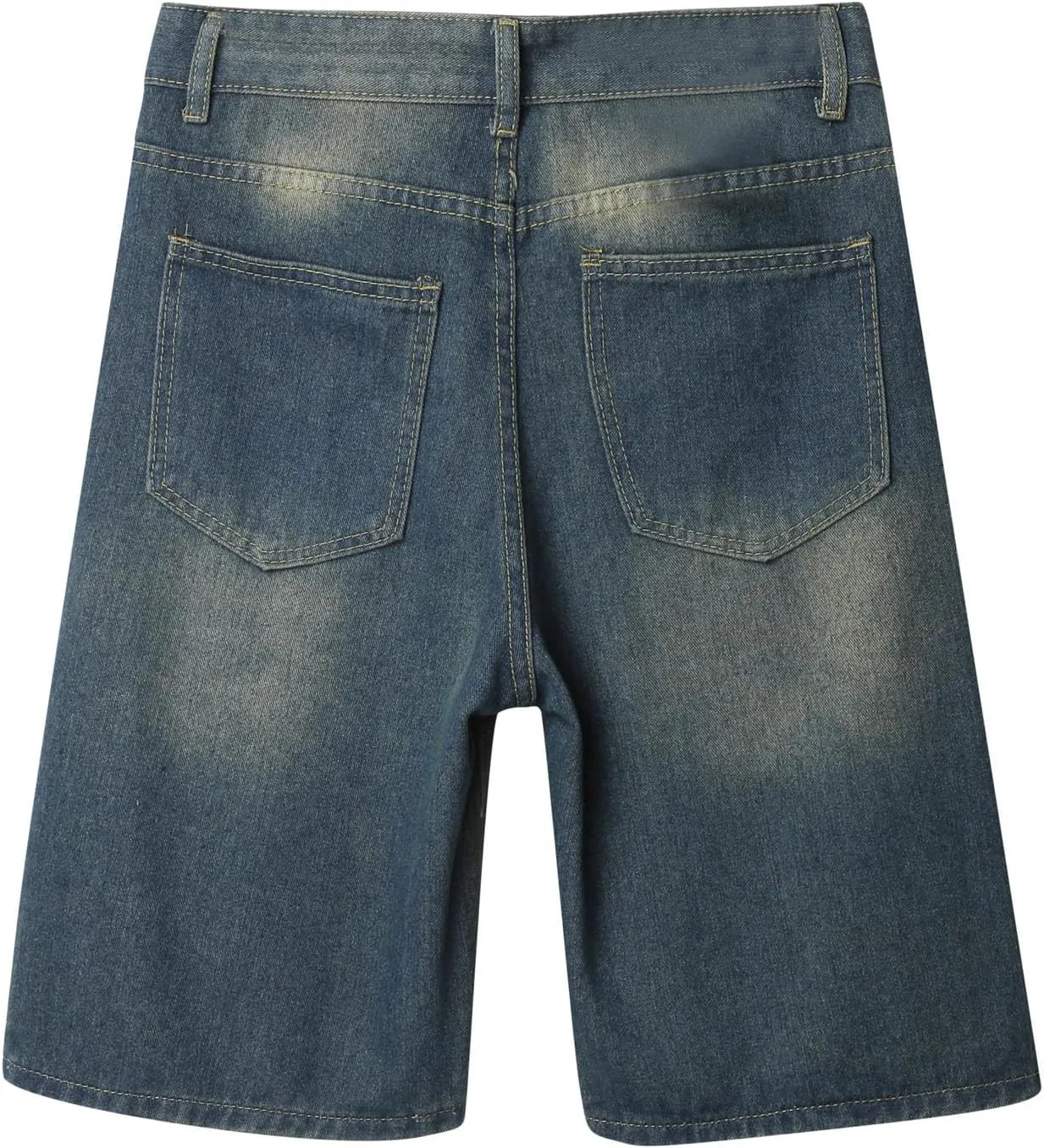 Men Baggy Denim Jorts Y2K Vintage Loose Hip Hop Jean Shorts Wide Leg Long Jeans with Pockets Streetwear