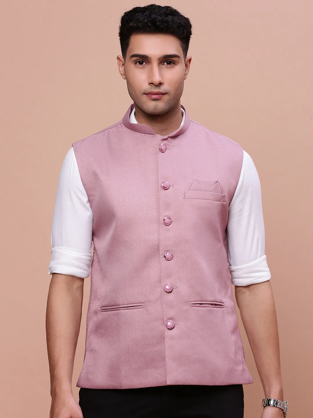 Men Lavender Slim Fit Woven Nehru Jacket
