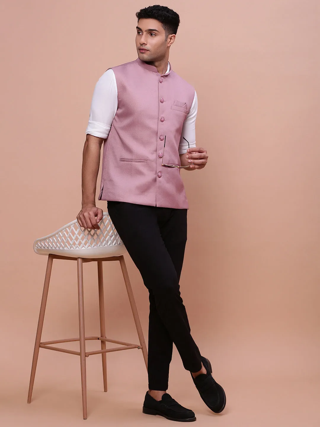 Men Lavender Slim Fit Woven Nehru Jacket