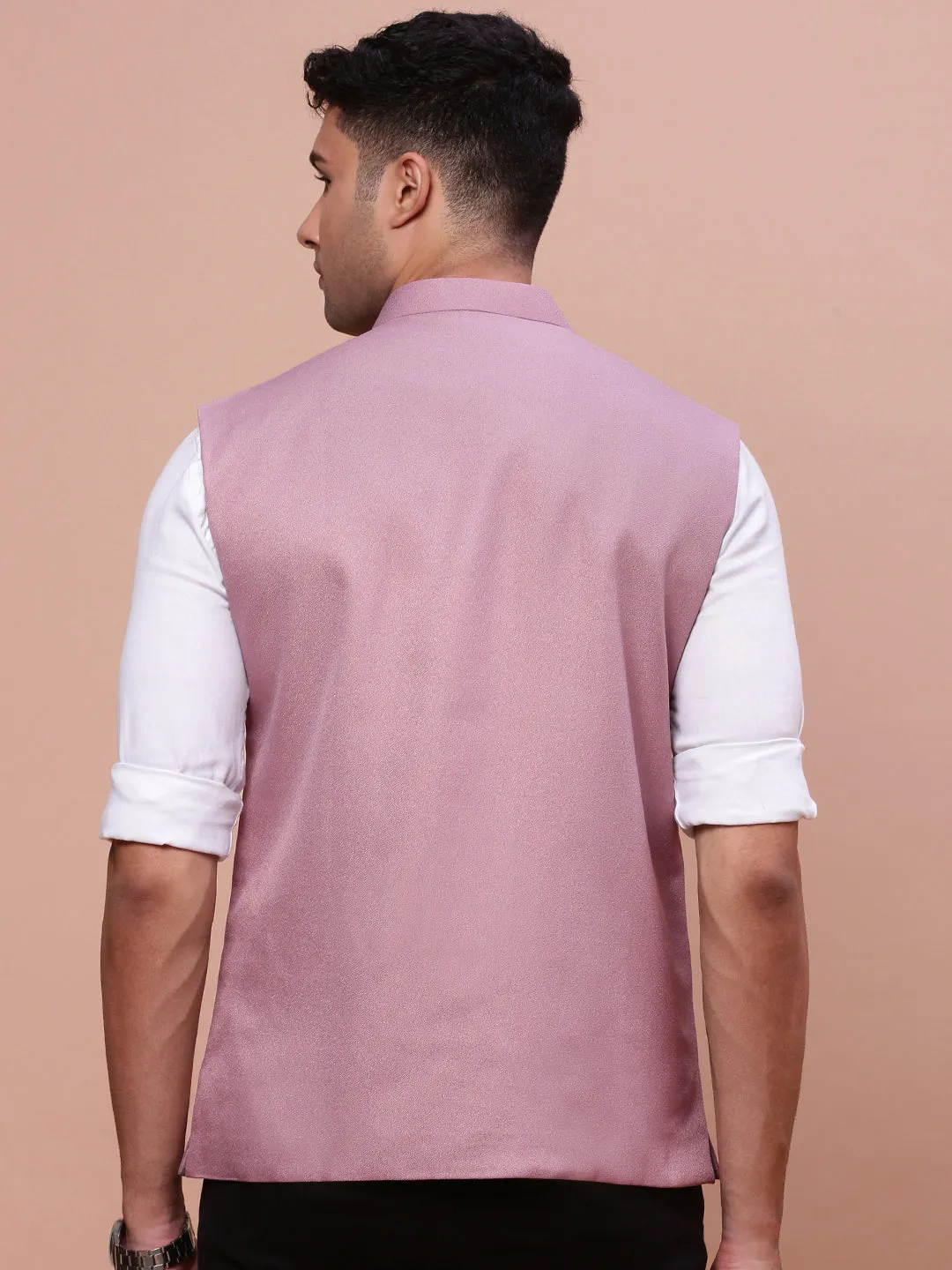 Men Lavender Slim Fit Woven Nehru Jacket
