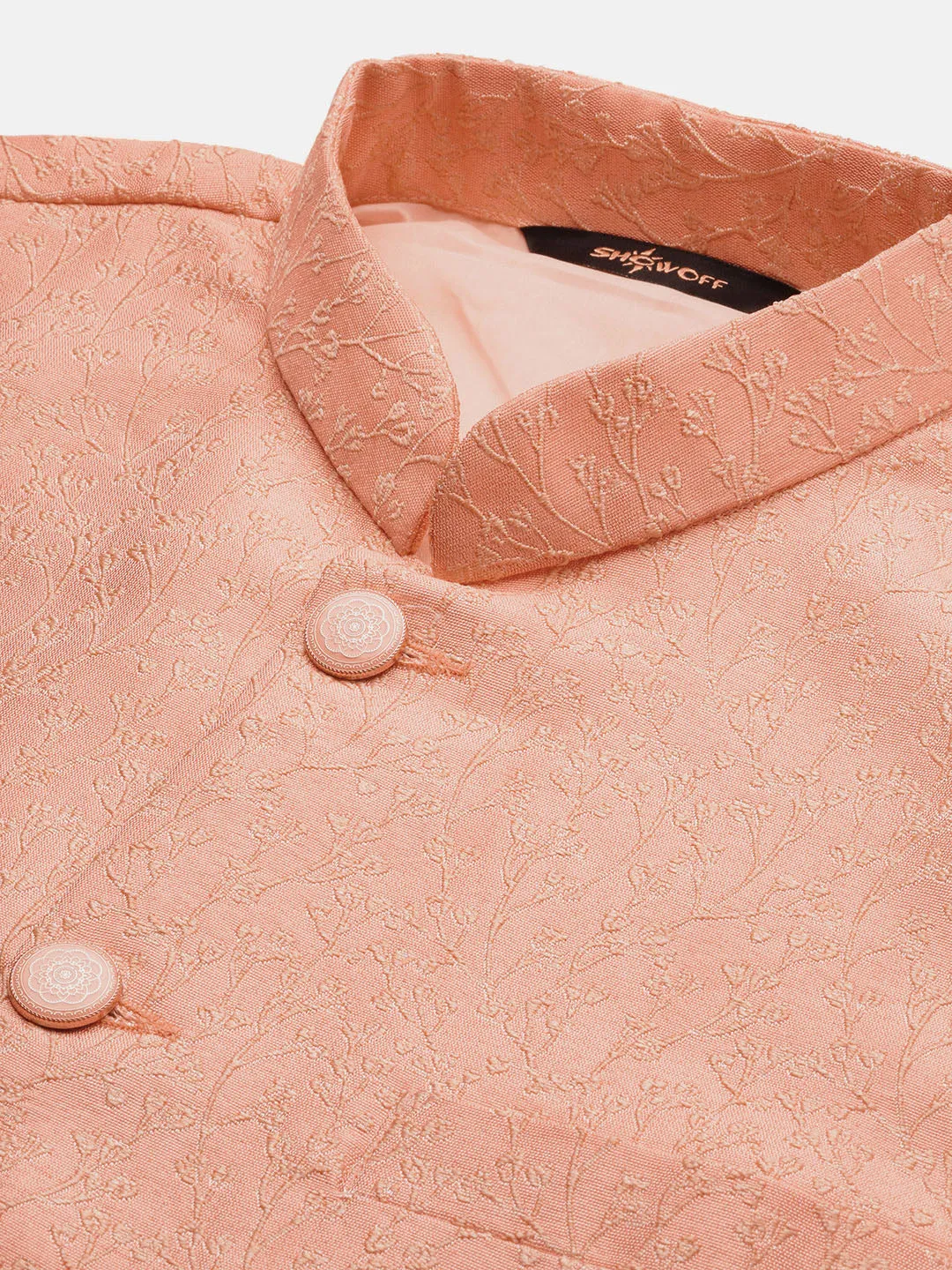 Men Orange Woven Design Slim-Fit Nehru Jacket