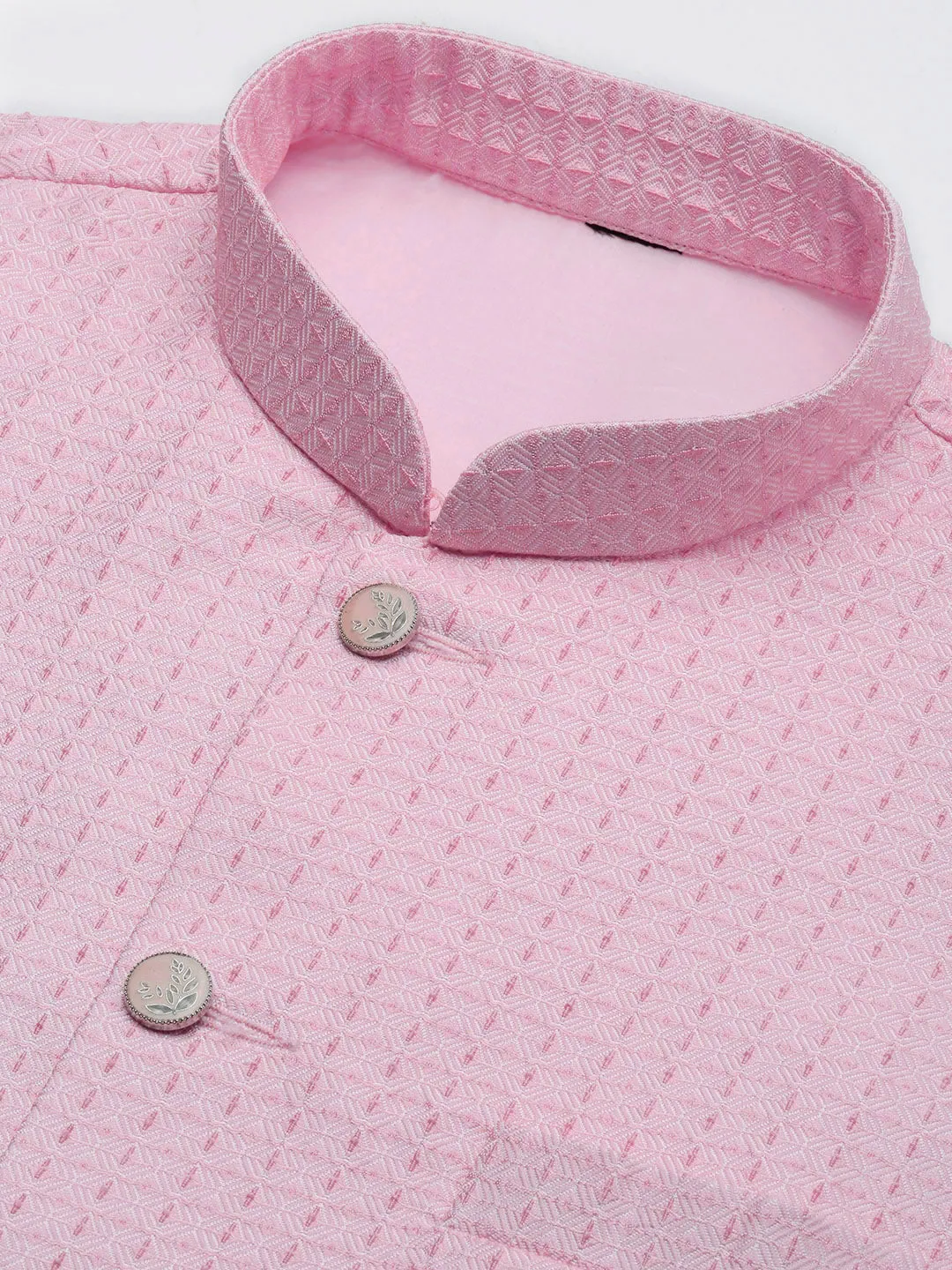 Men Pink Woven Design Slim Fit Nehru Jacket