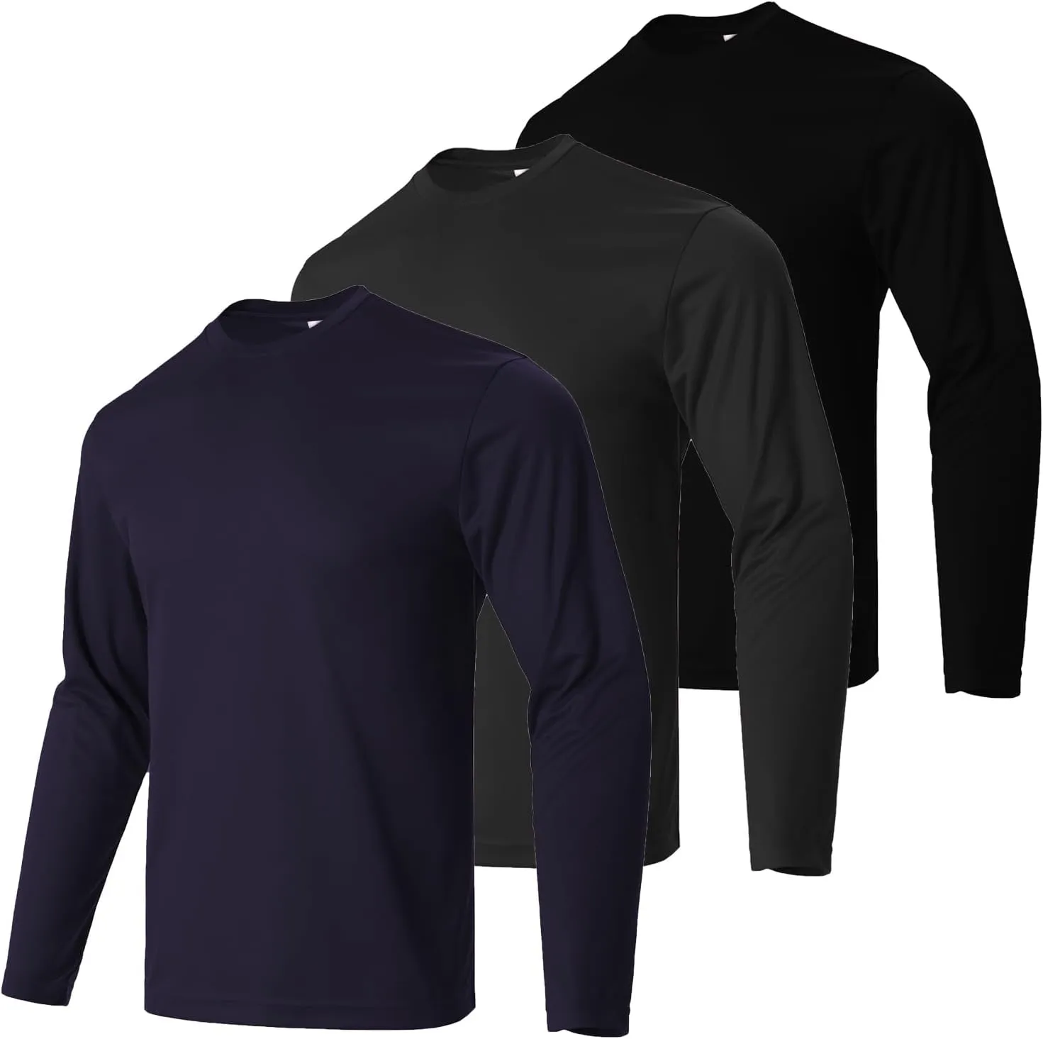 Mens Active Athletic T-Shirts Quick Dry Crew Neck Tees Fishing Hiking Long Sleeve Shirt Multipack