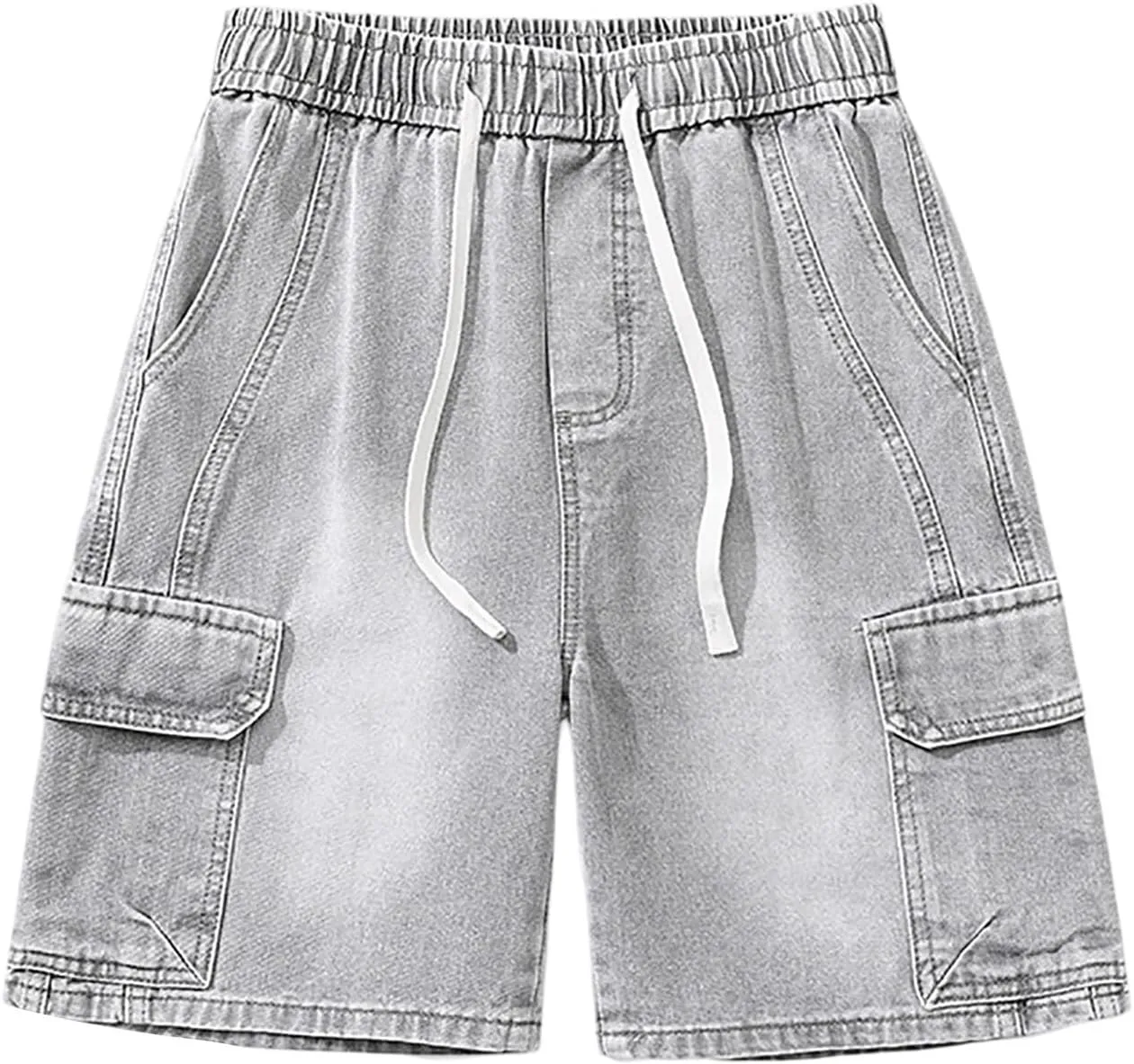 Mens Baggy Denim Jorts Y2K Grunge Loose Hip Hop Jean Shorts Wide Leg Mid Jeans Streetwear with Pockets