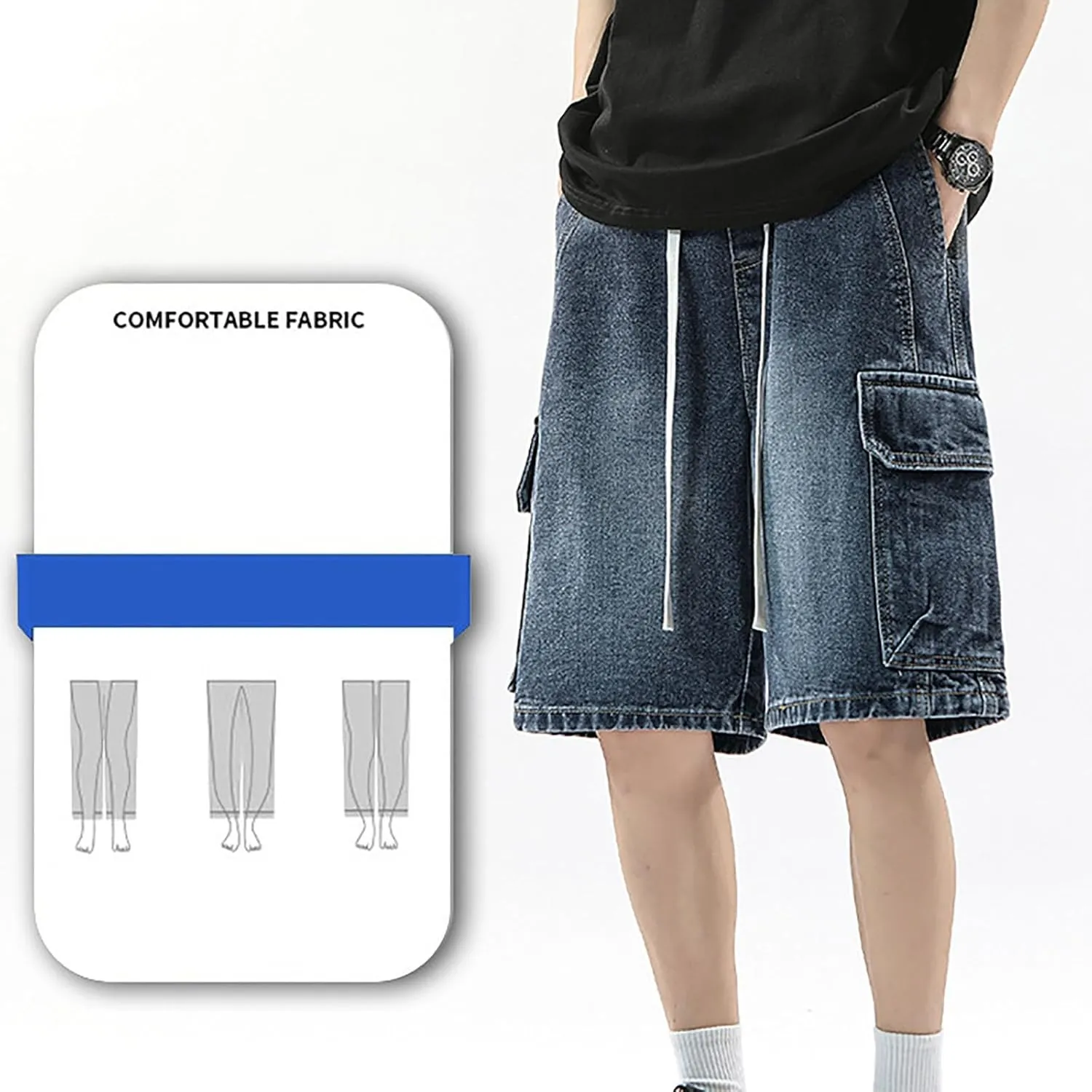 Mens Baggy Denim Jorts Y2K Loose Hip Hop Jean Shorts Summer Casual Short Jeans Streetwear Clothes