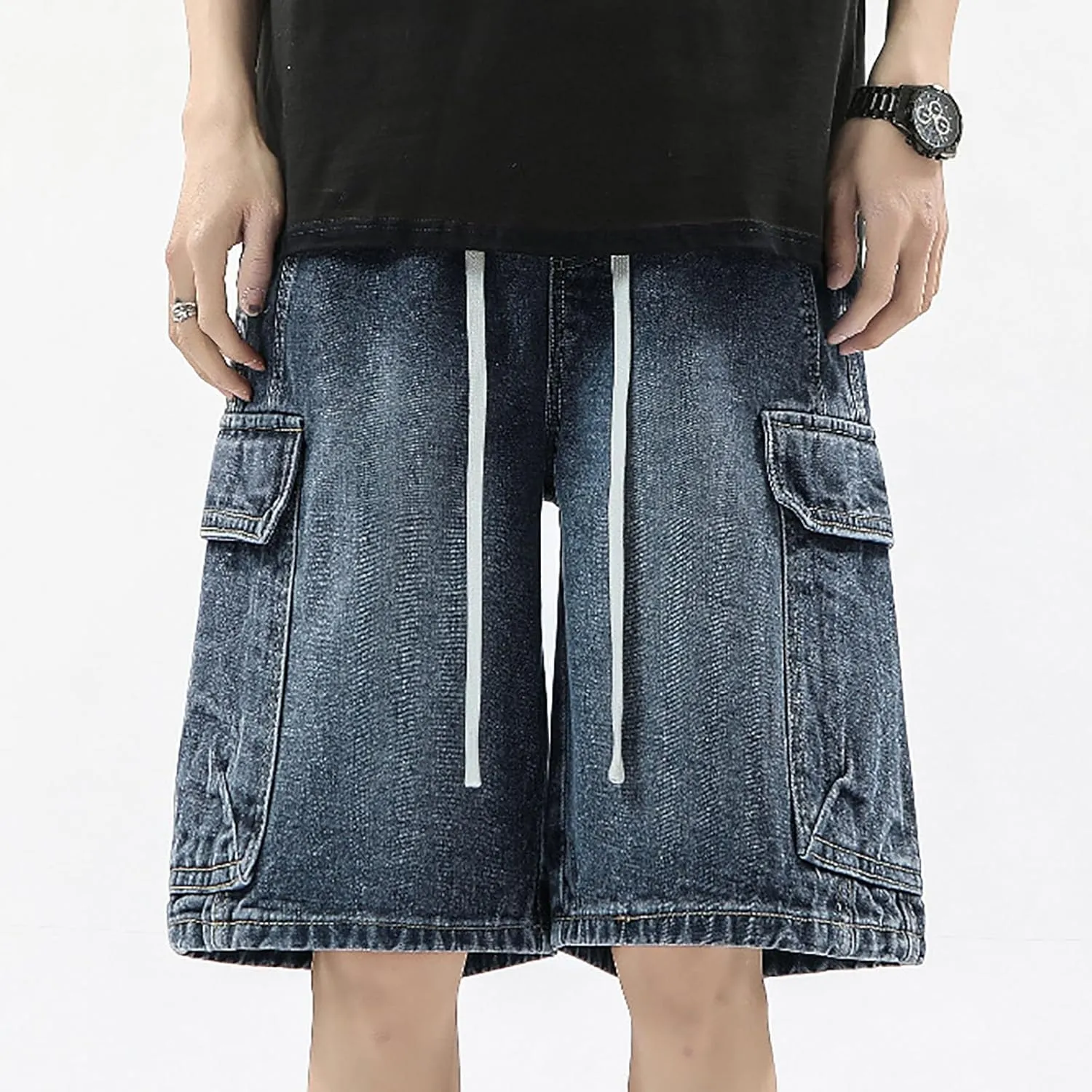Mens Baggy Denim Jorts Y2K Loose Hip Hop Jean Shorts Summer Casual Short Jeans Streetwear Clothes