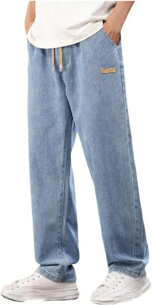 Men's Baggy Jeans Hip Hop Loose Fit Elastic Waist Jeans Y2K Hip Hop Straight Leg Skate Denim Pants Harajuku Trousers