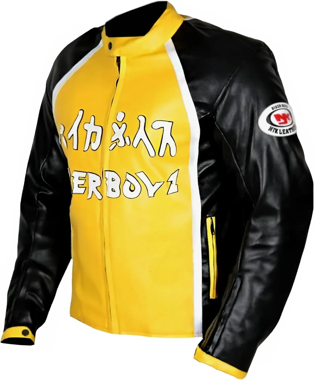 Men's Biker Boyz Real Leather Jacket - Black and Yellow Bomber Style Jacket