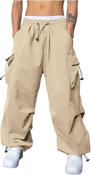 Mens Cargo Pants Casual Loose Fit Wide Leg Elasticated Waist Pant Sweatpants with Pockets