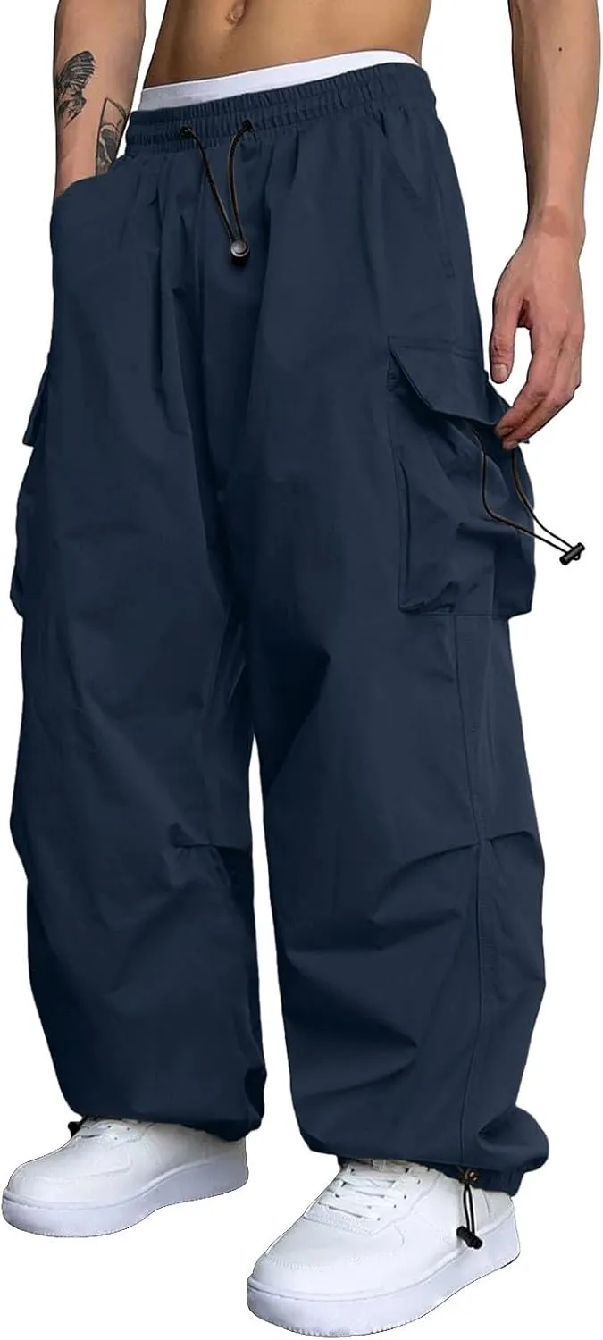 Mens Cargo Pants Loose Fit Casual Joggers Drawstring Waist Cargo Chino Pant with Pockets