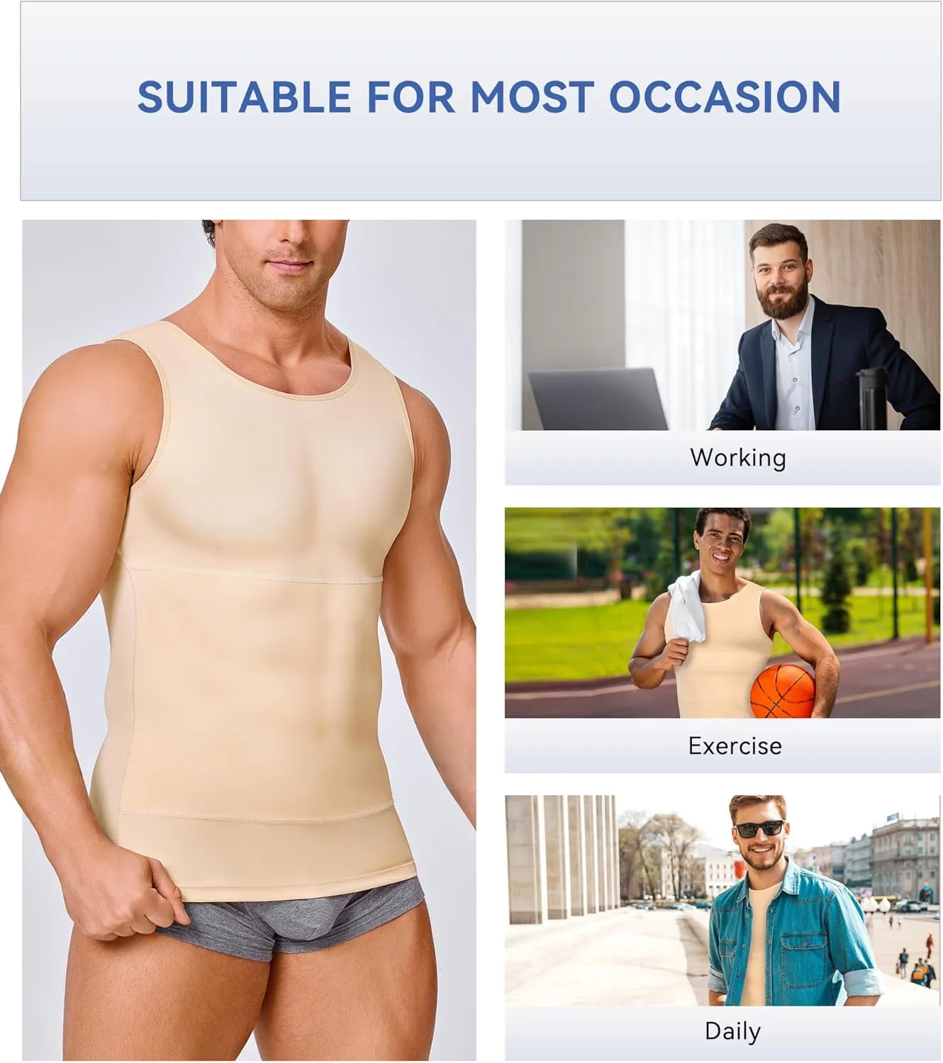 Mens Compression Shirt Slimming Body Shaper Vest Workout Tank Tops Abs Abdomen Undershirts