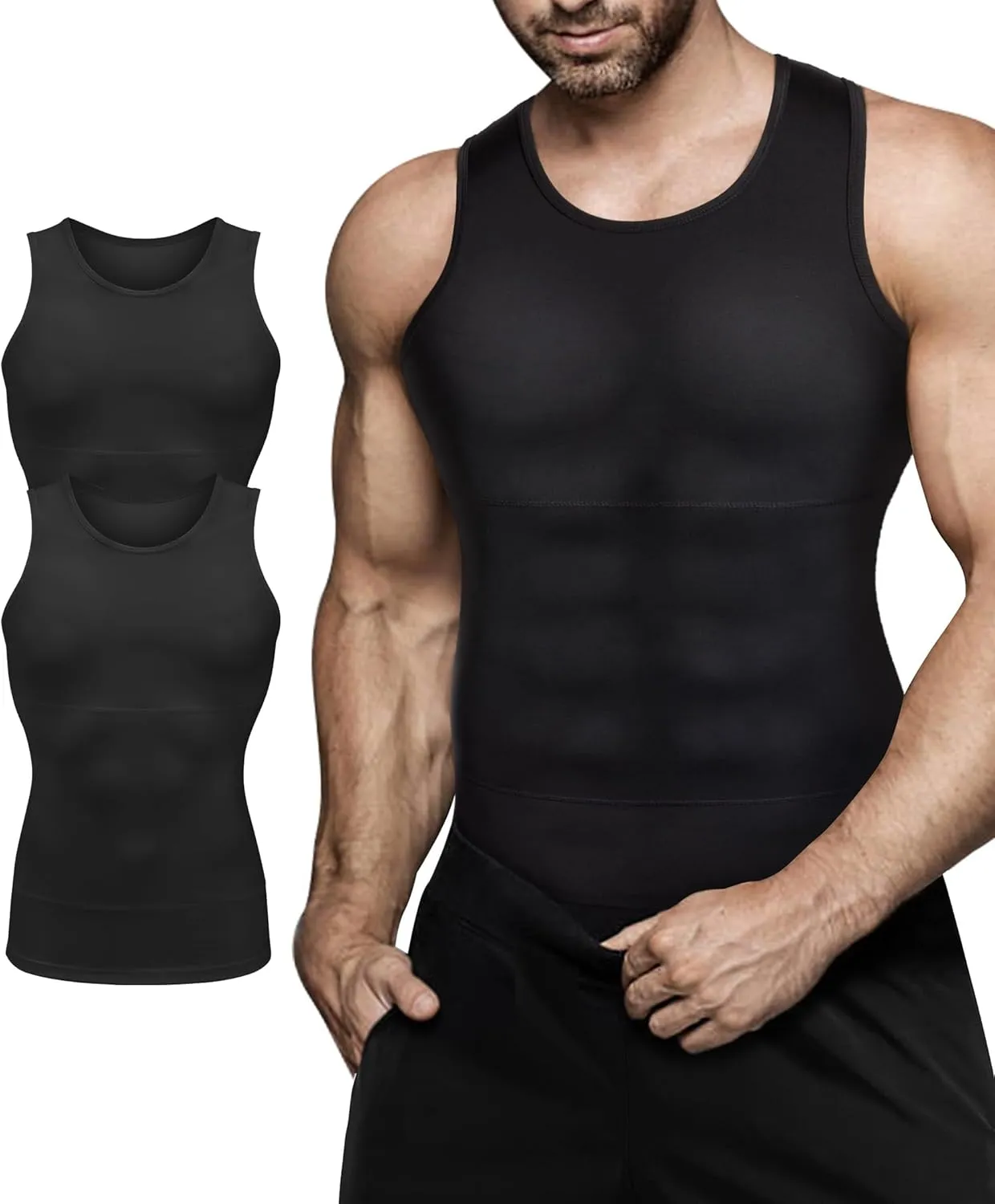 Mens Compression Shirt Slimming Body Shaper Vest Workout Tank Tops Abs Abdomen Undershirts