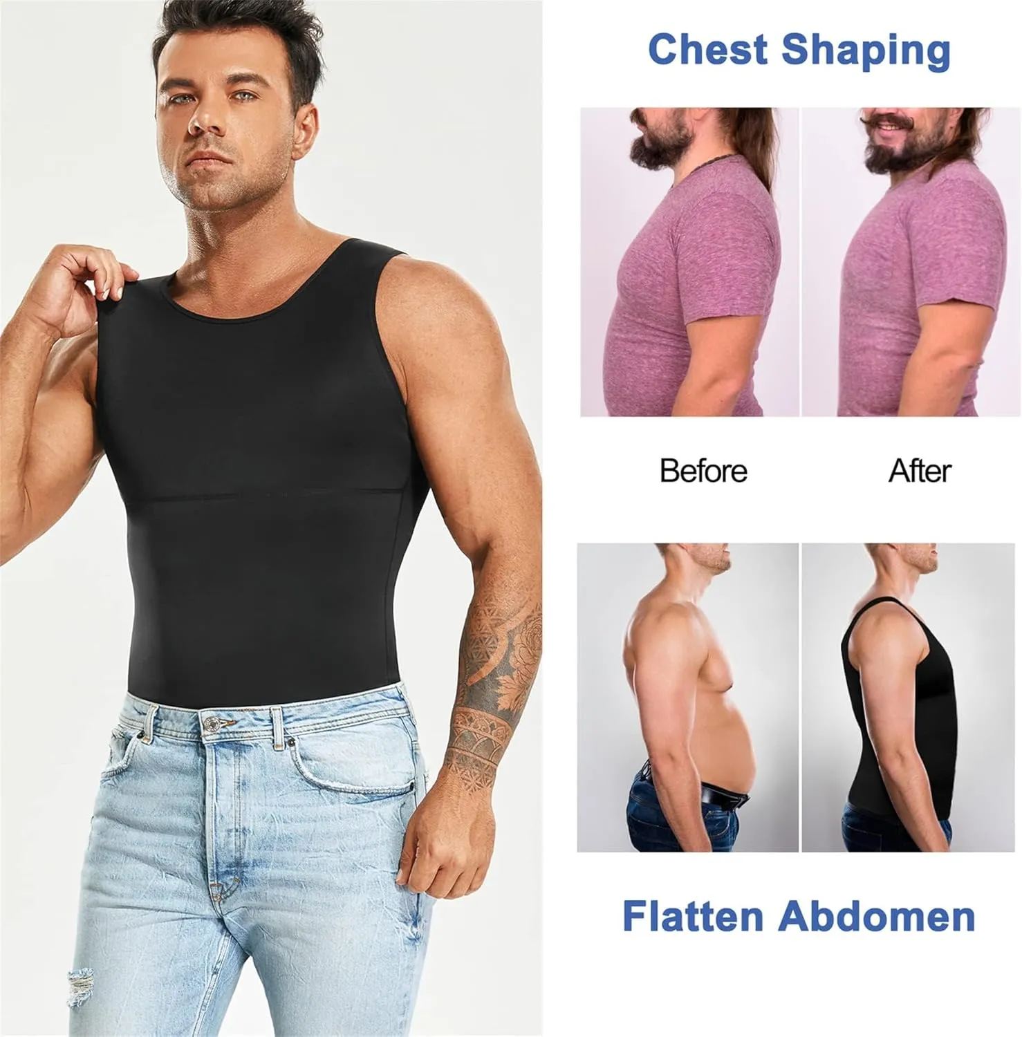 Mens Compression Shirt Slimming Body Shaper Vest Workout Tank Tops Abs Abdomen Undershirts
